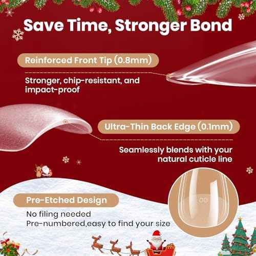 Beetles Gel Nail Kit Flat-X, Almond Short, 320pcs 16 Sizes, with 15g Hands-free Solid Nail Glue Gel, Mini Lamp, Christmas Limited Set, Pre-Etched Half Matte Nail Extension Set for Home DIY
