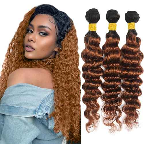 Ombre Deep Wave Bundles Human Hair 30 32 34 Inch Brown Loose Deep Human Hair Bundles Unprocessed Brazilian Virgin Remy Hair Extensions 1B/30 Bundles Hair Weave