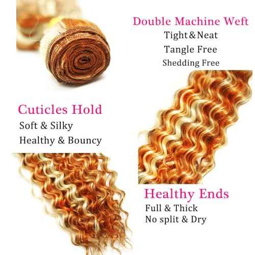 30 32 34 Inch Ginger Bundles Human Hair Deep Wave Bundle P350/613 Highlight Blonde 3 Bundles 300g/Pack Unprocessed Brazilian Virgin Hairs Double Weft Weaves Hair Extensions