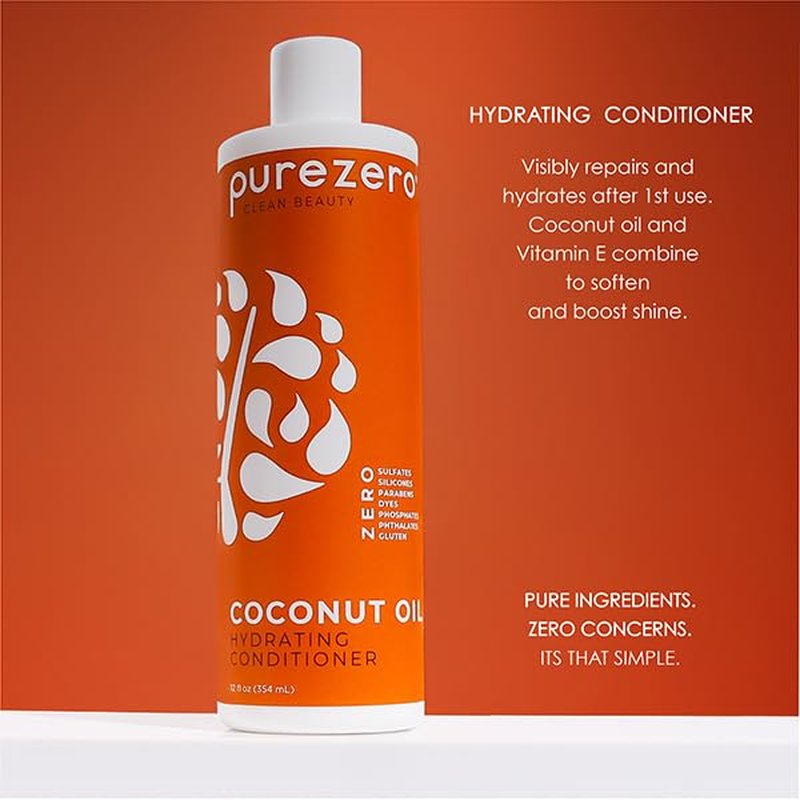 Coconut Oil Hydrating Shampoo & Conditioner Set | Vegan, Silicone-Free, Sulfate-Free | 2 × 12 oz for Dry or Color-Treated Hair