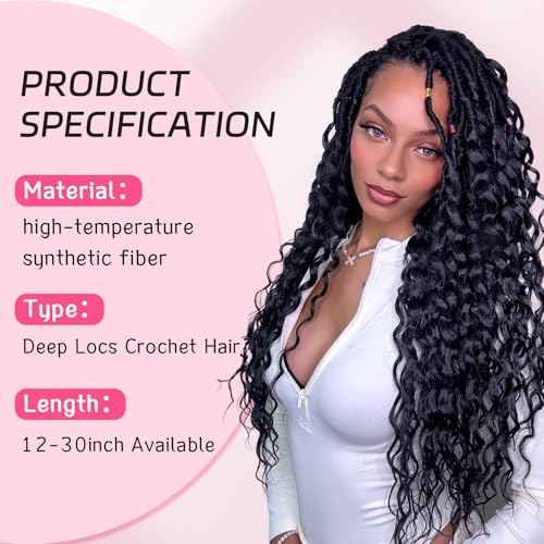 Deep Faux Locs Crochet Hair for Women Goddess Locs Crochet Hair Faux Locs with Curly Ends Boho Faux Pre Looped Deep Wavy Synthetic Hair Extension 18 Inch 8 Packs 1B#