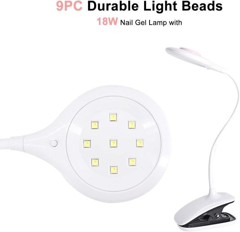 Skiennix Flexible UV LED Nail Lamp - 18W Gooseneck & Clamp Nail Dryer for Acrylic Gel Curing | USB Powered
