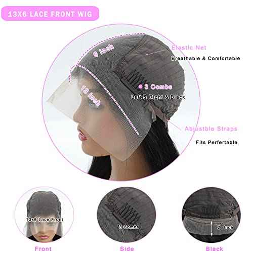 13x6 Lace Front Wigs Human Hair Pre Plucked 180 Density 24 Inch Straight Lace Front Wigs HD Lace Frontal Wigs for Women Natural Black with Baby Hair Glueless Wigs