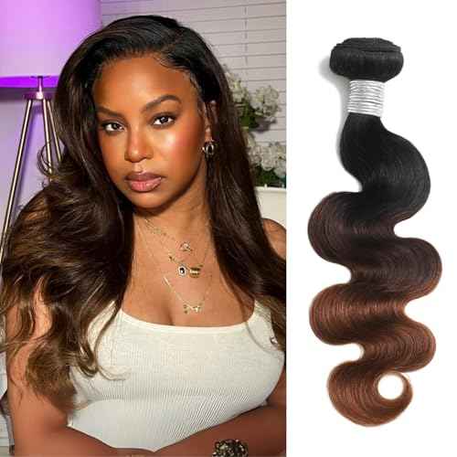 T1B/2/30 Chestnut Brown Ombre Human Hair Bundles Body Wave 24 Inch, 12A Thick Track 100% Virgin Human Hair Bundles Dark Roots Bundle 3 Tone Ombre Medium Auburn Colored Single Bundle Quick Weaves
