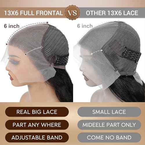 13x6 Straight Lace Front Wigs Human Hair Can Last 12 Months 230 Density Virgin Real Human Wig 13x6 HD Lace Front Wigs Human Hair Pre Plucked Tangle-Free Natural Black for Women (22Inch)