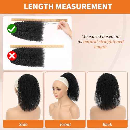 Afro Kinky Curly Ponytail Human Hair 150% Density Brazilian Virgin Hair 4C Afro Puff Drawstring Ponytail Extension for Black Women Natural Color 24 Inch