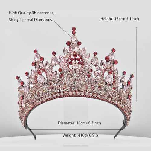 Large Tiaras and Crowns for Women Crystal Tall Pageant Crowns Rhinestone Royal Queen Headband Princess Quinceanera Headpieces for Wedding Birthday Prom Party Costume Cosplay