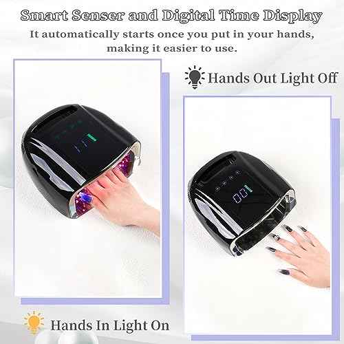96W Rechargeable UV Nail Lamp, Cordless UV Light for Nails with LCD Display Auto Sensor, 4 Timer Setting and Smart Sensor Portable Nail Dryer, Nail Curing Light with Removable Bottom (Black)