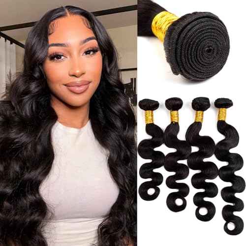 Human Hair Bundles Body Wave Natural Color, 16 18 20 22 Inch - 4 Bundles, Antousha Body Wave Bundles Human Hair 12A Unprocessed Brazilian Virgin Wavy Bundles for Black Women