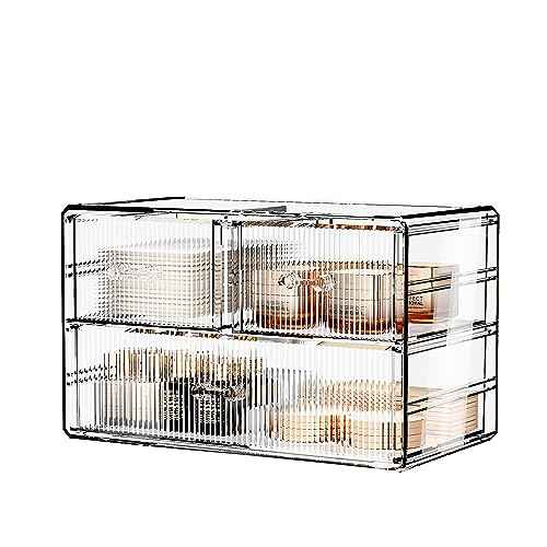 ZHIAI Stackable Storage Drawers, Acrylic Bathroom Counter Organizer Clear Makeup Organizers for Vanity, Kitchen Cabinets, Bathroom, Undersink, Home Organization and Storage (3 Drawers, Pattern A)