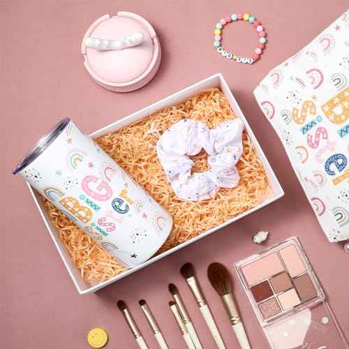 Sieral 4 Pcs Big Sister Gifts for Girls Cute Big Sister Makeup Bag 14oz Stainless Steel Tumbler Scrunchies Bracelet for Little Girls of Age 2-8 New Baby Birthday Baby Shower (Rainbow, Multicolor)