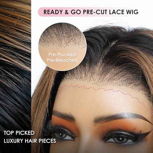 250% Human Hair Wigs For Black Women Highlight Bob Wig Human Hair With Layered Curtain Bangs Face-Framing 6x6 Lace Closure Glueless Wigs Human Hair Pre Cut 15A Ombre Loose Body Wave Wig 1B30 14Inch