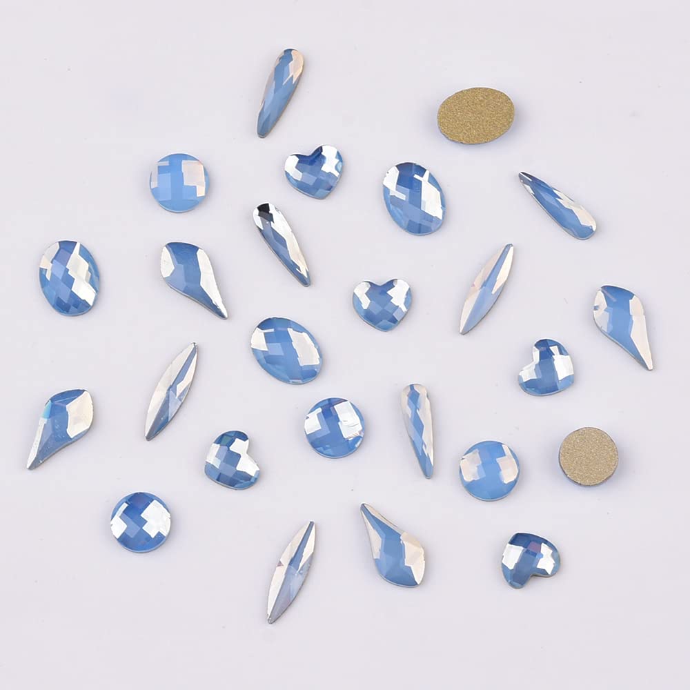 Tisslan 60pcs 6 Different Shapes Flatback Blue Opal Nail Rhinestones 480pcs Round 3D Diamond Gems Bulk Pack for Nail Design Jewels Decoration