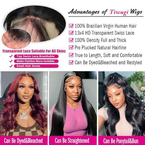 28 Inch Body Wave Lace Front Wigs Human Hair 13x4 HD Lace Front Wigs Human Hair Pre Plucked Body Wave Glueless Frontal Wigs Human Hair 180% Density for Women