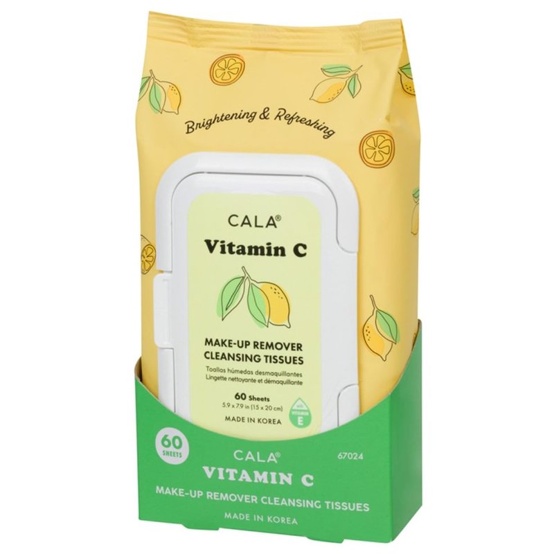 CALA Vitamin C Makeup Remover Cleansing Tissues, Removes Makeup + Waterproof Eye Makeup Without Irritation, Deep Cleansing Wipes Leave Skin Soft Smooth Moisturized, 60 Sheets