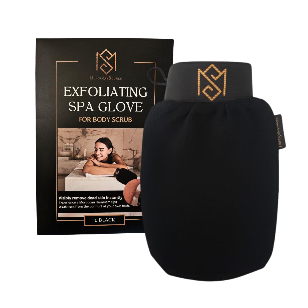 Exfoliating Glove Kessa Mitt Body Scrubber - Dead Skin Remover Shower Glove for Dead Skin Scrubbing and Deep Pore Cleansing - by MoroccanSource (1 Pack Black)