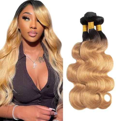 30 32 34 Inch Ombre Bundles Human Hair Blonde Body Wave Bundles Niegmeag Virgin Soft and Silky Remy Hair Extensions Double Weft 1b27 Body Wave Bundle Hair Weave