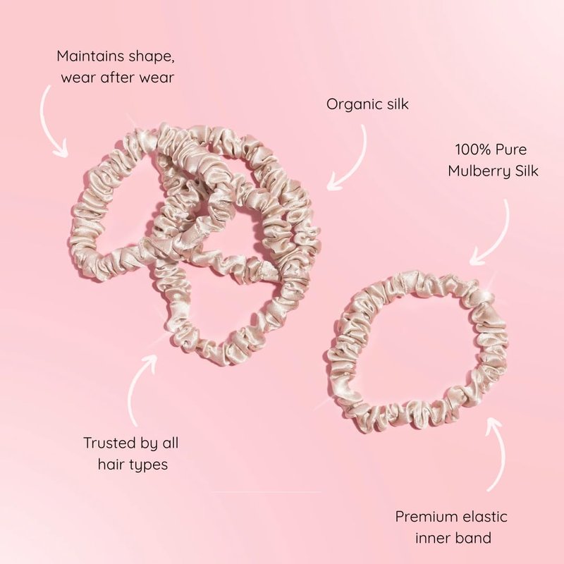 Silkie 100% Pure Mulberry Silk Scrunchies Set - 4 Colors with Travel Pouch | No Damage Hair Ties