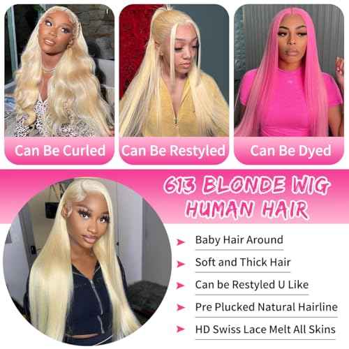 613 Lace Front Wig Human Hair Blonde Wig Human Hair Straight 13x4 200% Density 26 Inch Glueless HD Lace Frontal Wig for Black Women Pre Plucked Hairline