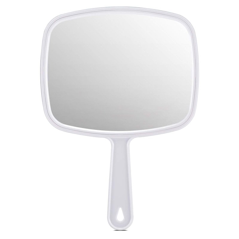 PROTECLE Hand Mirror, Handheld Makeup Mirror with Handle for Barber Hairdressing (Square White 10.3"x7.4")
