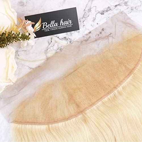 Bella Hair #613 Blonde Lace Frontal Closure | One Donor Virgin Human Hair Straight | Bleached Knots with Baby Hair (Ear to Ear 13x4 14inch)