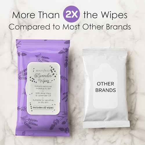BeautyFrizz Lavender Face Wipes - 240 pcs - Gentle Makeup Remover Wipes for Women - Facial Cleansing Wipe with Aloe, Castor, Vitamin A and E - Extra Soft - Moisturizing
