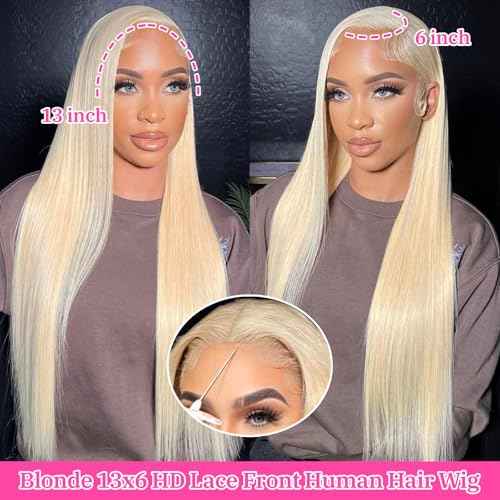 613 13x6 Lace Front Wig Human Hair 180 Density Blonde Wig Human Hair 613 13x6 Straight Lace Frontal Wig Human Hair Pre Plucked for Women 28 Inch