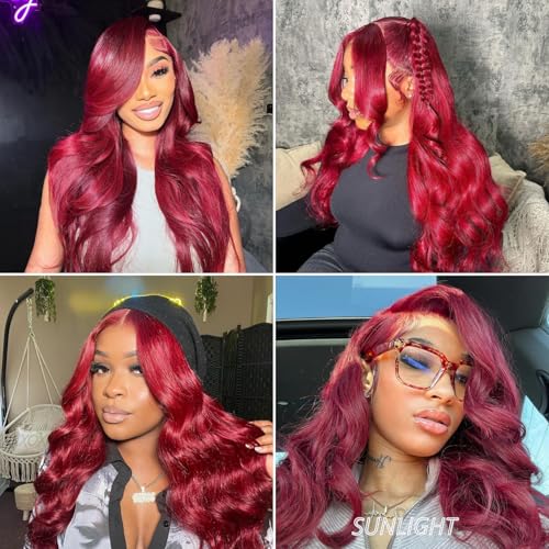 Red Burgundy Bundles Human Hair Body Wave, 12A Colored Bundles Human Hair 100% Unprocessed Remy Hair, Soft and Thick Burgundy Cherry Red 99J Single Wavy Sew in Quick Weave Double Weft 12 Inch