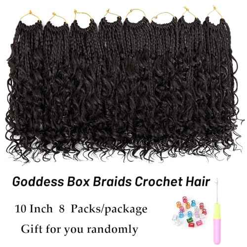 Eerya 8 Packs Boho Box Braids Crochet Hair for Black Women 10 Inch Goddess Box Braids Pre-looped Bohemian Crochet Box Braids With Curly Ends Synthetic Crochet Hair Extensions (10 inch, #4)