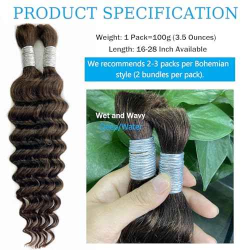 Human Braiding Hair 24 Inch 100g Deep Wave Bulk Human Hair For Braiding Bobo Braids 4# Natural Brown Human Hair Braiding Hair