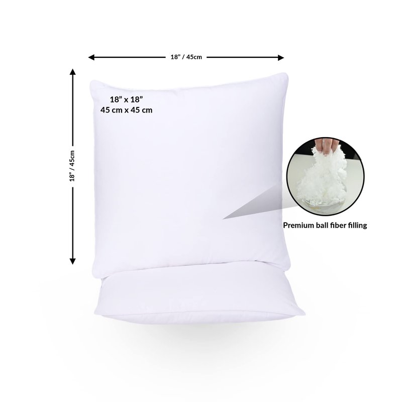 GOLD TEXTILES White Throw Pillows Insert (Pack of 4) - 18 x 18 Inches Polyester Sham Stuffer Throw Pillow - Lightweight Square Indoor Decorative Pillows - Bed and Cushion Couch Pillows
