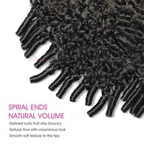 BGM GIRL 3 in 1 Burmese Curly Half Wig Human Hair Glueless Flip Over Half Wig with Drawstring Spiral Curly Ends for Women Easy Install Natural Black 180% Density 16 Inch