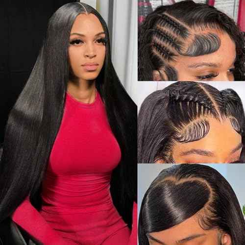 250 Density Straight Lace Front Wigs Human Hair 13x6 Full Lace Frontal Wigs 12A Brazilian Virgin Human Hair Wigs Extra Deep Parting Full Large Lace Wigs for Black Women #1B 18Inch