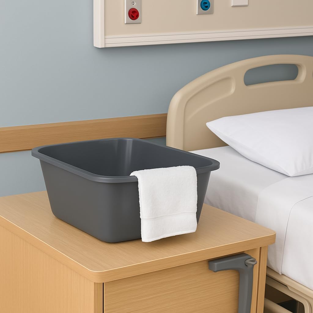 Vakly Wash Basins – Rectangular Plastic Hospital Bedside Soaking Tub (Pack of 5) Small 7 Qt Graduated Bucket - Portable Washbasin for Washing, Cleaning, Foot Bath, Dishes, Face Cleansing Bowl (5)