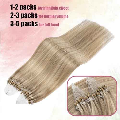 Micro Link Brown Hair Extensions Human Hair Micro Loop Human Hair Extension #16/22 Straight Natural Hair 24 Inch 1g/s 50g Micro Bead Extension(#16/22, 24inch)