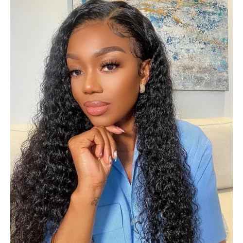 Deep Wave Lace Front Wigs Human Hair 13x4 Deep Curly Lace front Wigs Pre Plucked with Baby Hair Curly Wigs for Black Women 180% High Density 18 Inch