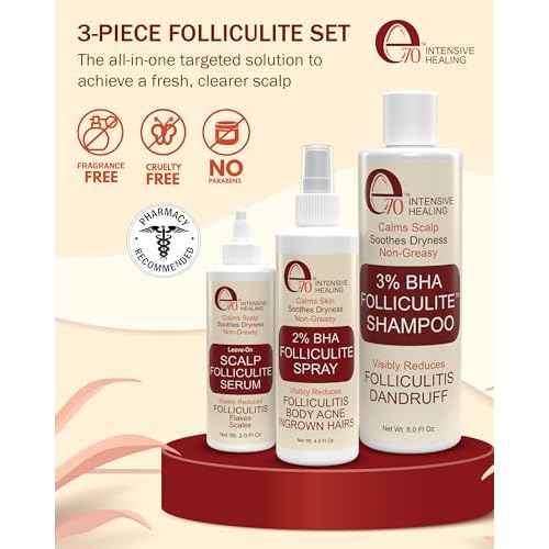 Folliculitis 3-Piece Set - Folliculitis Shampoo, Dry Scalp Serum & Body Spray with Salicylic Acid, Tea Tree Oil & Peppermint Oil - Soothes Itchy Scalp, Razor Bumps & Blemishes by e70