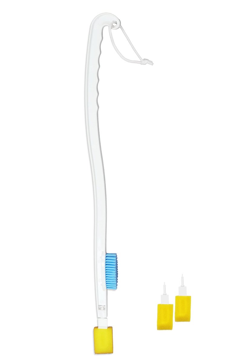 KMINA Long Handled Foot Brush and Toe Cleaner for Disabled, Toe Cleaners Between Toes Brush for Seniors, Long Reach Foot Scrubber Includes Spare Parts