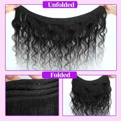 12A Body Wave Bundles Human Hair 16 18 20 Inch Human Hair Bundles 100% Unprocessed Brazilian Virgin Hair 3 Bundles Human Hair Extensions for Women Quick Weave Hair Natural Black