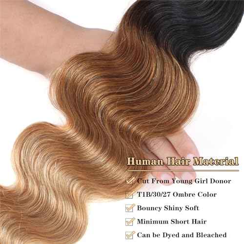12A Grade Ombre Bundles Human Hair 26 Inch Brazilian Virgin Ombre Blonde Body Wave Hair 1 Bundle 100% Unprocessed Virgin Remy Human Hair Weave Bundles T1B/30/27