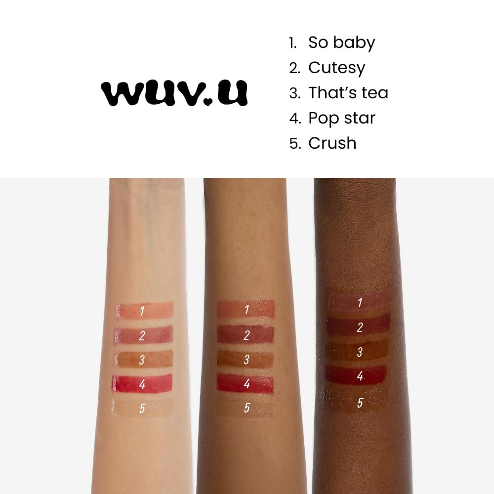 wuv.u Glossy Lip Stain – Plumping Hydrating Lip Oil Tint with Hyaluronic Acid & Peptide Complex – Non-Sticky High Shine Pigmented Finish – That’s Tea (Brown) 0.11 oz.