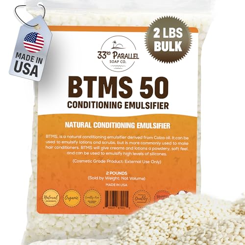 33rd PARALLEL | BTMS 50 (2 lbs / 32 oz) Bulk Conditioning Emulsifier | 100% Natural Plant Derived | Behentrimonium Methosulfate Cetearyl Alcohol Emulsifying Conditioner | Product of USA (2 POUNDS)