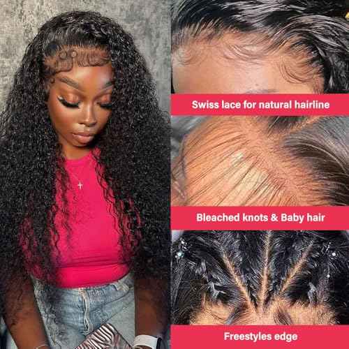 13x4 Deep Wave Lace Front Wigs Human Hair 200% Density Deep Wave Frontal Wigs Human Hair HD Lace 20 Inch Curly Wigs for Black Women Pre Plucked with Baby Hair Curly Lace Front Wig Human Hair