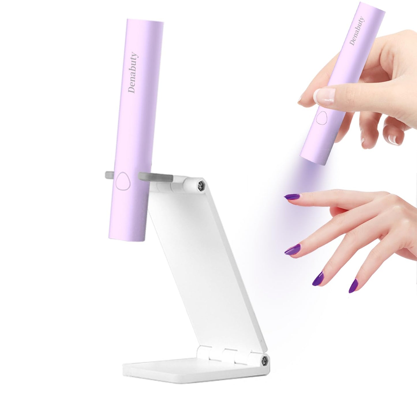 UV Light for Gel Nails, Denabuty Mini U V LED Nail Lamp Handheld with Stand, Portable Nail Dryer Rechargeable USB Cordless, Nail Light with 2 Timers for Fast Drying, Violet