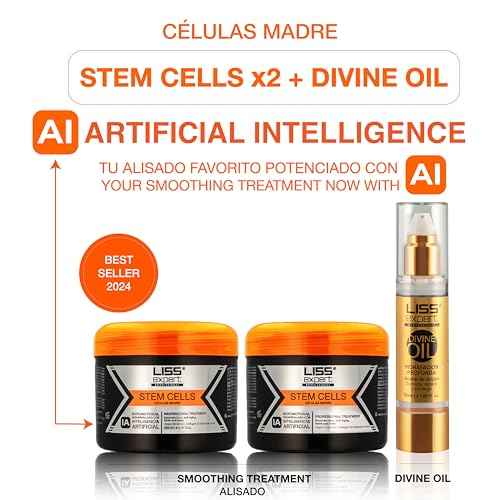 Liss Expert Hair Treatment Set, Stem Cells Express and Divine Oil 1.69 oz, Organic Smoothing Treatment (500 ml)