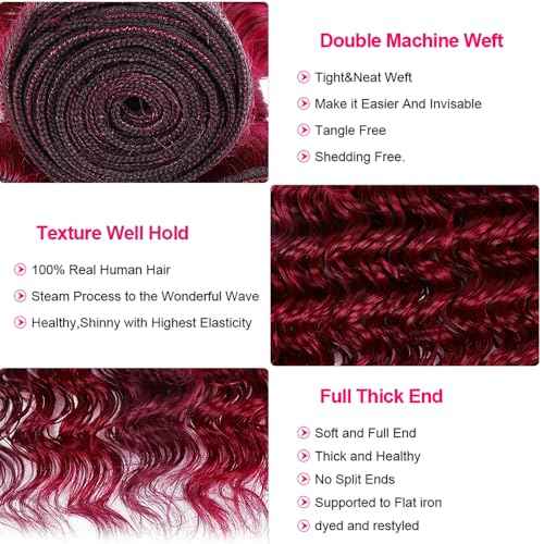 26 28 30 inch CnumGunm Burgundy Bundles #99j Human Hair Bundles Red Deep Wave Bundles Mixed Length 3 Bundles Burgundy Human Hair Bundles #99j Deep Wave Bundles