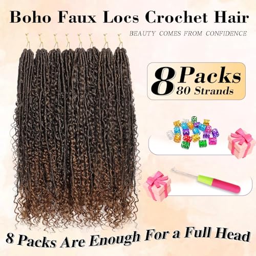24inch Goddess Locs Crochet Hair 8 Packs with Curly Ends Pre-Looped Long Bohemian River Synthetic Soft Locs for Women(30inch T30)