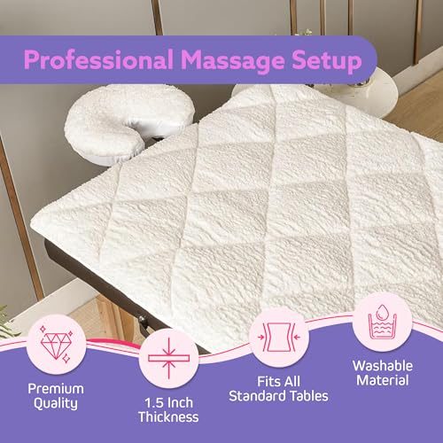 Double-Sided Massage Table Pad, Plush Fleece and Microfiber Cover, Soft Massage Bed Topper and Spa Cover, Ideal Table Accessories, 76"x34", White
