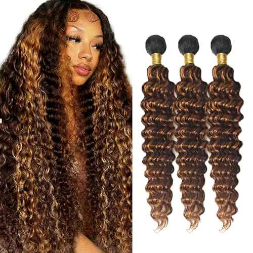 30 32 34 inch Highlight Bundles Ombre Brown Human Hair Bundles Dark Brown Deep Wave Bundle 4/30 Deep Wave Bundle