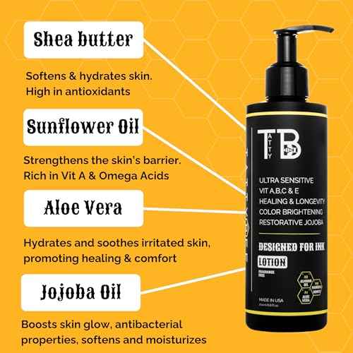 Tattoo Aftercare Lotion ? Hydrating Tattoo Moisturizer with Jojoba Oil, Manuka Honey & Vitamins A, B, C & E ? Soothes, Heals & Protects Ink ? Fast-Absorbing, Non-Greasy ? 6.8 fl oz